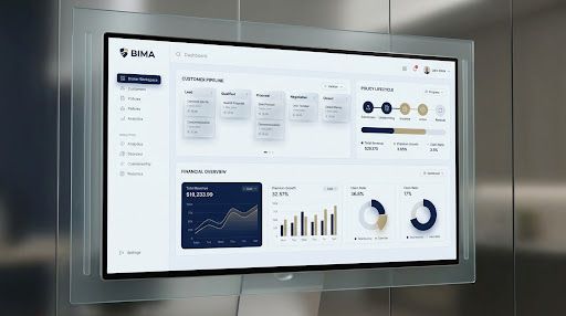 BIMA Dashboard — Broker workspace with customer pipeline, policy tracking, and financial overview