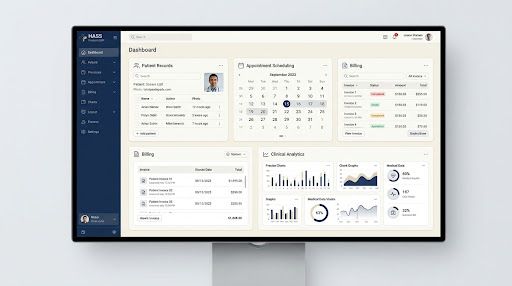 HASS Dashboard — Hospital management interface with patient records, appointments, billing, and clinical modules